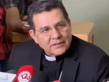 Archbishop Faustino Armendáriz Jiménez at a press conference on May 21, 2023.