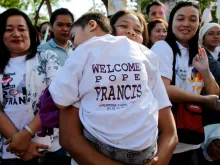 Crowds outside the Manila cathedral, where Pope Francis said Mass Jan. 16, 2015. 