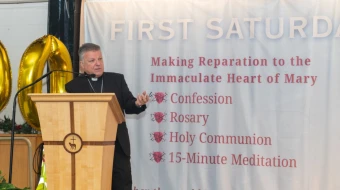 Bishop John Keenan speaks at the First Saturdays Conference in Knock, Ireland, on Dec. 6, 2025.