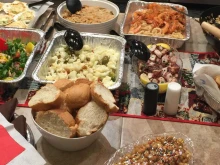 A variety of fish dishes served on Christmas Eve.