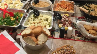 A variety of fish dishes served on Christmas Eve.