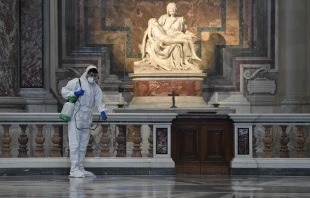 A worker cleanses St. Peter's Basilica ahead of its reopening.   Vatican Media (all photos)