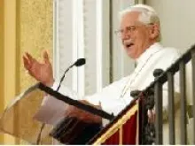 Pope Benedict XVI delivering the Sunday Angelus address at Castel Gandolfo