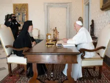 Pope Francis meets with Patriarch Bartholomew at Domus Sancta Marta, Sept. 19, 2019. 