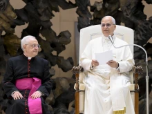 Pope Leo XIV addresses the Knights of the Holy Sepulchre at the Vatican on Oct. 23, 2025.