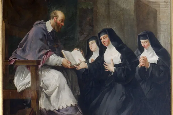 Saint Francis de Sales giving Saint Jeanne de Chantal the rule of the order of the Visitation /. null
