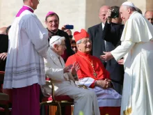 Pope Francis speaks to the elderly in St. Peter's Square Sept. 28, 2014. 
