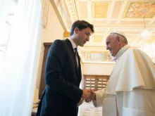 Pope Francis meets with Canadian Prime Minister Justin Trudeau at the Vatican on May 29, 2017.