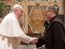 Pope Francis met a delegation affiliated with the Franciscan Custody of the Holy Land on Jan. 17, 2022.