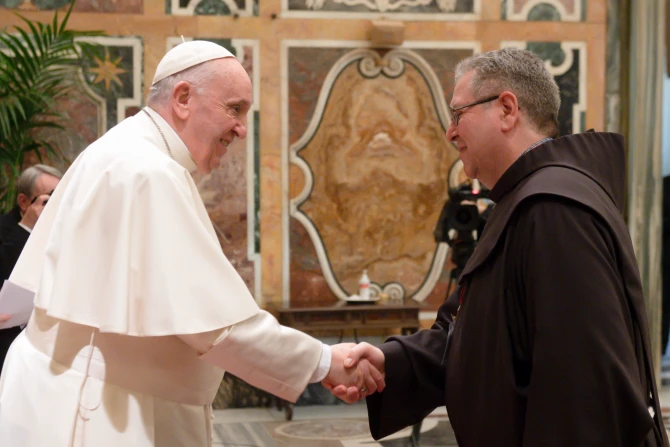 Pope Francis met a delegation affiliated with the Franciscan Custody of the Holy Land on Jan. 17, 2022.