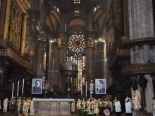 Armida Barelli and Father Mario Ciceri are beatified at Milan Cathedral, Italy, on April 30, 2022.