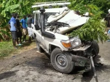 The aftermath of a traffic accident involving Cardinal Chibly Langlois.