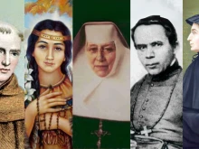 From left to right: St. Junípero Serra, St. Kateri Tekakwitha, St. Katharine Drexel, St. John Neumann, St. Elizabeth Ann Seton.