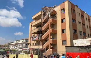 Palestinians gather outside Nasser Hospital in Khan Yunis in the southern Gaza Strip on Aug. 25, 2025, following Israeli strikes. Credit: AFP via Getty Images