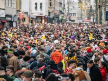 Revellers gather for the 11:11 Fat Thursday (Weiberfastnacht) launch of the city's carnival celebrations on Feb. 27, 2025, in Cologne, Germany.