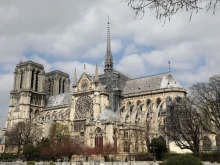 A picture taken on March 27, 2019, shows a scaffold during the restoration of Notre-Dame de Paris Cathedral in Paris.