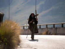 Biagio Conte, a lay missionary based in Palermo, is seen doing a pilgrimage in a almost deserted street on March 20, 2020, in Palermo, Italy. Conte died Jan. 12, 2023, and his Jan. 17, 2023, funeral in Palermo was attended by thousands.