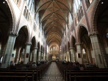 Visitors attend mass in the Vitus Church in Hilversum, Netherlands, on Oct. 11, 2020.