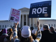 Pro-life advocates demonstrate in front of the US Supreme Court in Washington, DC, on December 1, 2021. - The justices weigh whether to uphold a Mississippi law that bans abortion after 15 weeks and overrule the 1973 Roe v. Wade decision.