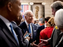 U.S. President Joe Biden departs after delivering the State of the Union address to a joint session of Congress in the U.S. Capitol House Chamber on March 1, 2022 in Washington, DC.