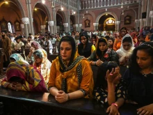 Members of the faithful attend an Easter Sunday Mass at the Sacred Heart Cathedral in Lahore, Pakistan, on April 17, 2022. A July 2022 report from the Center for Social Justice discussed the issues of blasphemy laws, forced conversion, and biased school curriculum for religious minorities in the country.