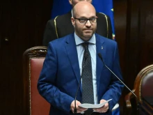 Member of the right-wing Lega (League) party, Lorenzo Fontana, delivers a speech after being elected new speaker of the lower house on Oct. 14, 2022, at the parliament building in Rome.