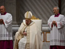 Pope Francis presides at the end of year Vespers and Te Deum prayer at St. Peter's Basilica in Rome on Dec. 31, 2022.