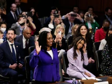 U.S. Supreme Court nominee Judge Ketanji Brown Jackson is sworn-in during her confirmation hearing before the Senate Judiciary Committee in the Hart Senate Office Building on Capitol Hill March 21, 2022 in Washington, DC. Judge Ketanji Brown Jackson, President Joe Biden's pick to replace retiring Justice Stephen Breyer on the U.S. Supreme Court, will begin four days of nomination hearings before the Senate Judiciary Committee.