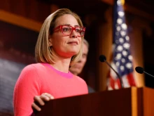 U.S. Sen. Kyrtsen Sinema, D-Arizona, speaks at a news conference after the Senate passed the Respect for Marriage Act at the Capitol Building on Nov.29, 2022 in Washington, D.C.