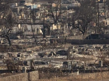 Charred remains of a burned neighborhood are seen in the aftermath of a wildfire in Lahaina, western Maui, Hawaii, on Aug. 14, 2023.