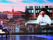 Former President Bill Clinton and Pope Francis have a virtual conversation during the Clinton Global Initiative meeting at the Hilton Midtown on Sept. 18, 2023, in New York City.