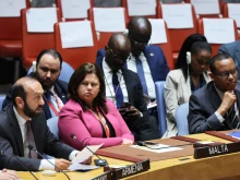 Minister of Foreign Affairs of Armenia Ararat Mirzoyan speaks during a U.N. Security Council emergency meeting on Nagorno-Karabakh at the United Nations headquarters on Sept. 21, 2023, in New York City. The security council held an emergency meeting to discuss the situation between Armenia and Azerbaijan in Nagorno-Karabakh.