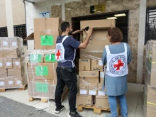 Workers prepare to distribute medical aid and medicines to Nasser Medical Hospital in the city of Khan Yunis, south of the Gaza Strip, which recently arrived through the Rafah crossing on Oct. 29, 2023, in Khan Yunis, Gaza.