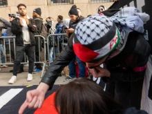 Students participate in a protest in support of Palestine and for free speech outside of the Columbia University campus on Nov. 15, 2023, in New York City. The university suspended two student organizations, Students for Justice in Palestine, and Jewish Voices for Peace, for violating university policies.