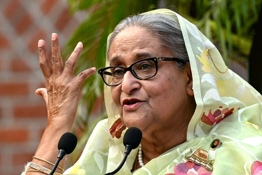 Bangladesh’s Prime Minister Sheikh Hasina gestures while speaking to the media a day after she won the 12th parliamentary elections in Dhaka on Jan. 8, 2024.?w=200&h=150
