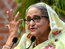 Bangladesh’s Prime Minister Sheikh Hasina gestures while speaking to the media a day after she won the 12th parliamentary elections in Dhaka on Jan. 8, 2024.