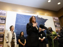 Vice President Kamala Harris speaks during her visit to a Planned Parenthood clinic in St. Paul, Minnesota, on March 14, 2024.