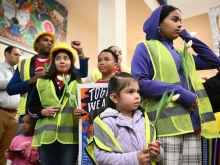 Baltimore workers and relatives attend a press conference to honor families and victims of the March 26 collapse of the Francis Scott Key Bridge after it was struck by the container ship Dali, in Baltimore, Maryland, on March 29, 2024.