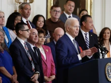 U.S. President Joe Biden delivers remarks at an event marking the 12th anniversary of the Deferred Action for Childhood Arrivals (DACA) program in the East Room at the White House on June 18, 2024, in Washington, D.C.