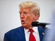 Republican presidential nominee, former U.S. president Donald Trump speaks at Trump Force 47 campaign headquarters on Aug. 26, 2024 in Roseville, Michigan.