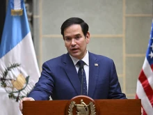 U.S. Secretary of State Marco Rubio talks to the media during a joint news conference with Guatemala’s President Bernardo Arevalo at the Culture Palace in Guatemala City on Feb. 5, 2025.