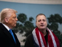 U.S. President Donald Trump at the White House on Feb. 11, 2025, welcomes Marc Fogel back to the United States after Fogel’s release from Russian custody.