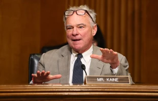 Sen. Tim Kaine, D-Virginia, speaks during a Senate Foreign Relations Committee hearing on July 15, 2025. Credit: Michael M. Santiago/Getty Images