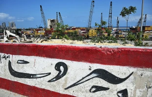 A picture shows a view of the destroyed Beirut port silos on Aug. 1, 2025, as Lebanon prepares to mark the fifth anniversary of the Aug. 4, 2020, harbor explosion that killed more than 250 people and injured thousands. Credit: JOSEPH EID/AFP via Getty Images