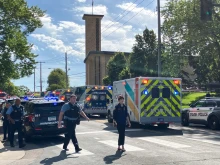 Police and first responders work at the scene of a shooting near Annunciation Church and Catholic School in Minneapolis on Aug. 27, 2025.