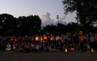 People attend a vigil following a mass shooting at Annunciation Catholic School on Aug. 27, 2025, in Minneapolis. Credit: Stephen Maturen/Getty Images