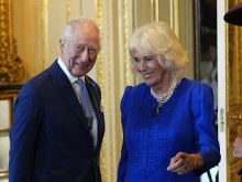 King Charles III and Queen Camilla view items on display during a visit to the Royal Collection exhibition in the Green Drawing Room during the state visit by the president of the United States of America at Windsor Castle on Sept. 17, 2025, in Windsor, England. The royal couple have announced a state visit to the Vatican in late October 2025.