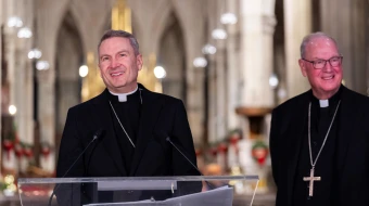 New York Archbishop-elect Ronald Hicks and Cardinal Timothy Dolan hold a press conference at St. Patrick’s Cathedral on Dec. 18, 2025, in New York City.