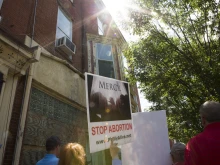 The Pro-Life Coalition of Pennsylvania holds a "Mercy Witness for Life" rally on July 23, 2016, outside of the former site of Dr. Kermit Gosnell's closed abortion clinic in Philadelphia. Gosnell was convicted of the first-degree murder of three infants, the involuntary manslaughter of his patient Karnamaya Mongar, and other felony counts.