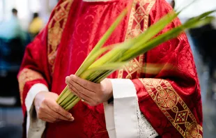 A priest holds palms on Palm Sunday. Grant Whitty via Unsplash.